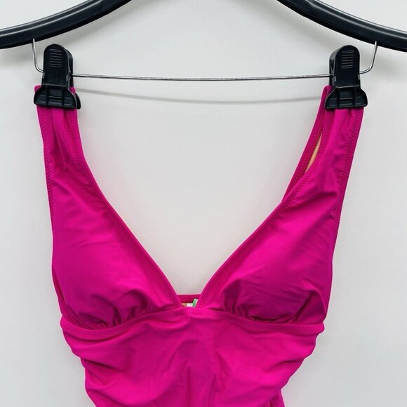 J Crew Womens Size 4 Ruched V Neck One-Piece Swimsuit Radiant Fuchsia $118 557 - Picture 3 of 7